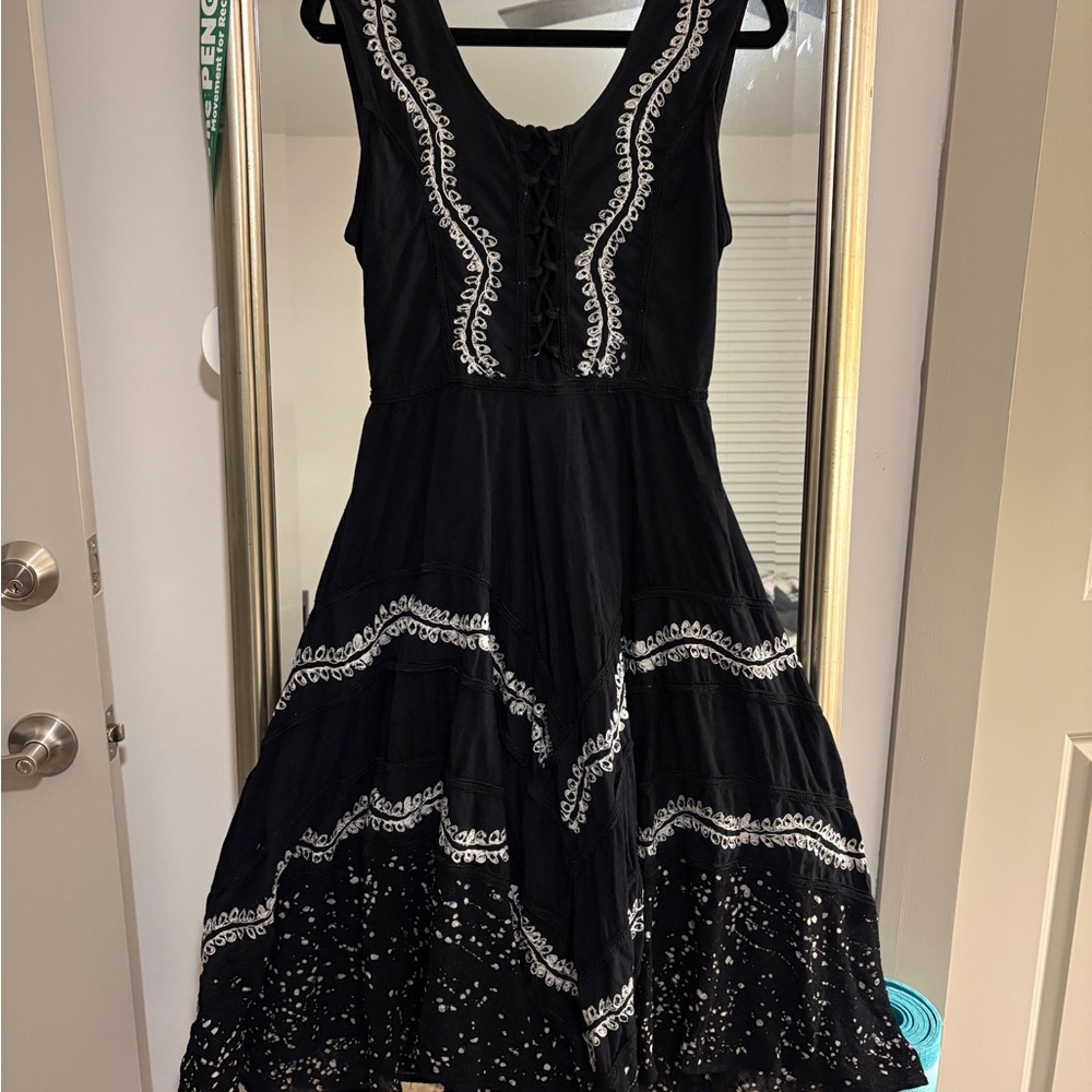 Advance Apparels Black Embroidered Boho Midi Dress Free Size - Picture 10 of 10